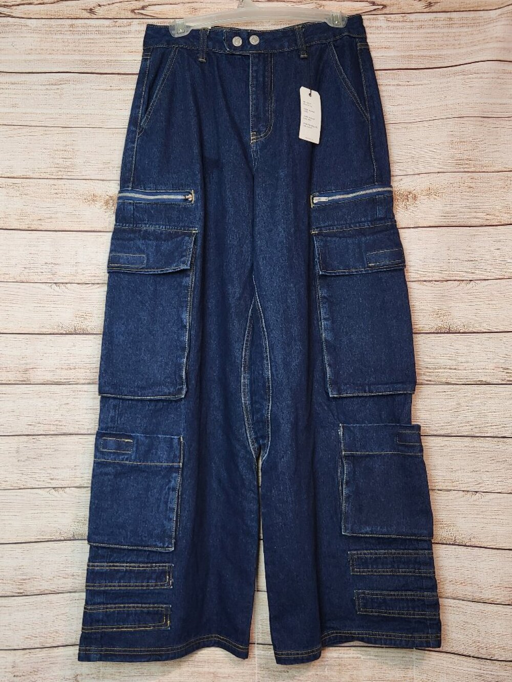 NWT Forever 21 Premium Blue Cargo Relaxed Jean Wide Leg Baggy Streetwear Size 27